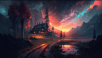 Fototapeta premium Midnight fantasy landscape