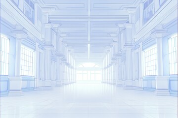 Large emty solid white room like as ballroom or dance-hall. Generative AI illustration.