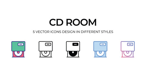 cd room Icon Design in Five style with Editable Stroke. Line, Solid, Flat Line, Duo Tone Color, and Color Gradient Line. Suitable for Web Page, Mobile App, UI, UX and GUI design.