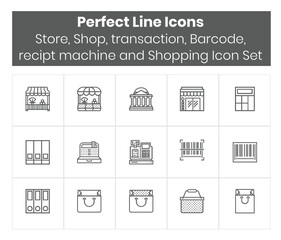 Store, Shop, transaction, Barcode related Icon Set