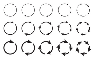 set icon Different circular arrows of black color, different thickness.