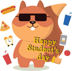 Naklejka premium happy student's day from the squirrel. Vector graphics on the subject of studentship