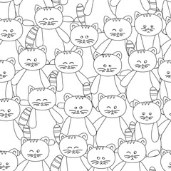 seamless pattern with cute cartoon flat kittens