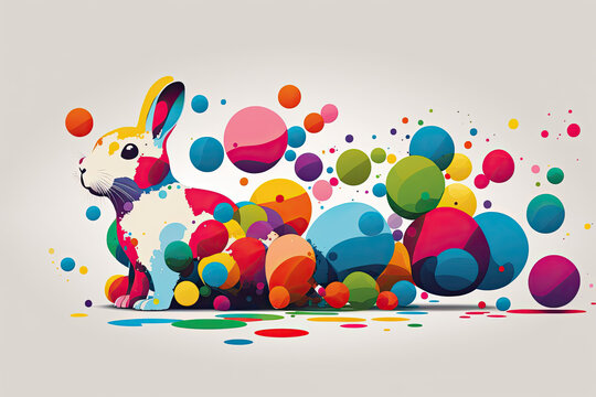 Colorful Easter bunny with bubble like eggs