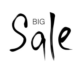 Big Sale advertising banner. Handwriting text. Hand drawn phrase isolated on white background. Shopping concept.