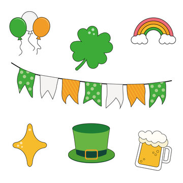 St Patrick's day stickers, icons, decorations, flags, clover