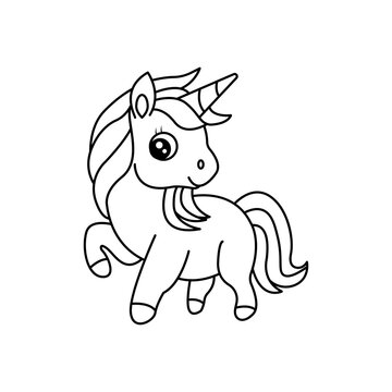 Unicorn vector illustration template for Coloring book. Drawing lesson for children	