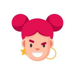 Readheaded Girl avatar. Flat design. Woman head. Facial expression. Sly character. Vector illustration.
