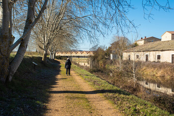 Canal de Castilla in the city of Alar del Rey, province of Palencia, Spain