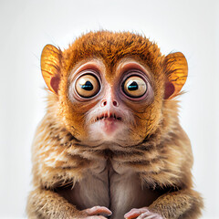 Adult Tarsier Monkey portrait isolated on a white background. Generative AI. 
