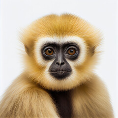 Obraz premium Adult Yellow Cheeked Gibbon portrait isolated on a white background. Generative AI. 