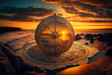 astrolabe sunset. Generative AI	 - obrazy, fototapety, plakaty