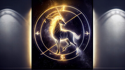 Unicorn zodiac sign. Astrological horoscope circle. High quality