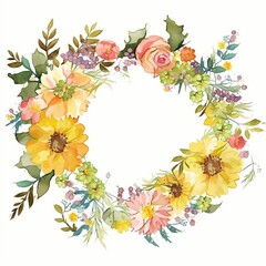 Fototapeta na wymiar Floral wreath with beautiful elegant flowers and leaves. Generative AI