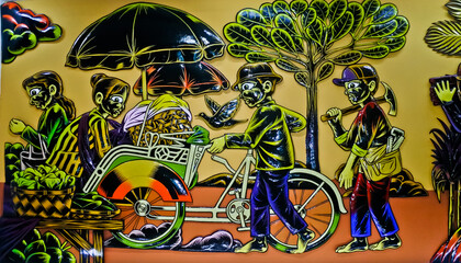 Wall mural image of village community life © YURIANTO