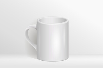 The layout of the mug standing on the surface. 3D vector image.

