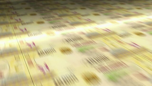 Madagascar Ariary money sheet printing. MGA banknotes loop print. Seamless and looped background concept of finance, economy crisis, inflation and business.