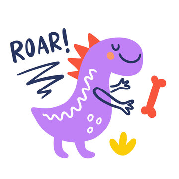Cute Tyrannosaurus Dinosaur Vector illustration, Hand drawn Dino kids drawing