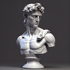 Head of statue, David sculpture bust, 3D gypsum head. Generative Ai. Y2K trendy style. - obrazy, fototapety, plakaty