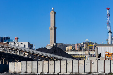 GENOA, ITALY, FEBRUARY 2, 2023 - The lighthouse (Lanterna) seen from the port of Genoa, Italy