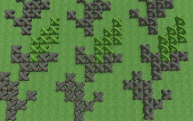 3D illustration of modern landscape architecture. Modular topiary garden with clipped borders in the form of crosses. Background computer rendering of landscape design.