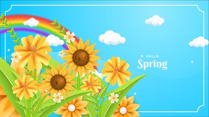 Fototapeta na wymiar Gradient light blue spring floral background vector design