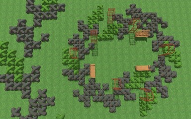 Fototapeta premium 3D illustration of modern landscape architecture. Modular topiary garden with clipped borders in the form of crosses. Background computer rendering of landscape design.