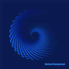 Blue monochrome rectangles swirl or spiral abstract background.