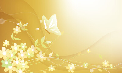 abstract spring yellow summer flower butterfly pattern art vector greeting card interior wallpaper background