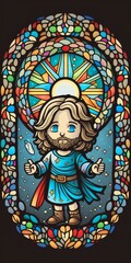 Fototapeta premium Chibi style Jesus on stained glass, Generative AI