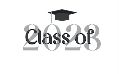 Class of 2023 year graduation sign, awards concept. Banner in monochrome style
