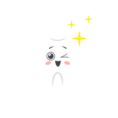 Happy shiny tooth in cartoon style. Illustration on transparent background