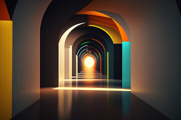 Fototapeta premium abstract tunnel corridor with rays of light shining through. Created with Generative AI Technology