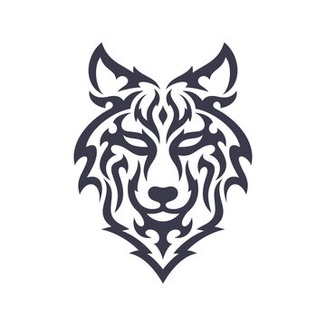 Tribal Wolf Head Logo. Tattoo Design. Animal Stencil Vector Illustration