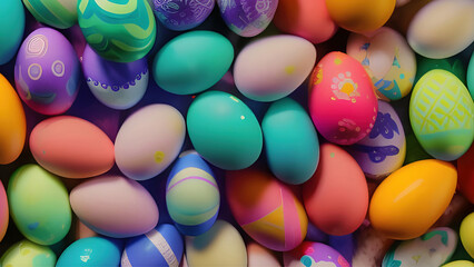 Fototapeta na wymiar Group of colorful painted easter eggs. Easter illustration background. (Generative AI)