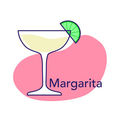 Alcoholic cocktail - margarita with lime. Illustration on transparent background
