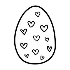 Easter egg with hearts doodle vector illustration isolated on white