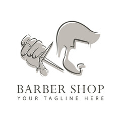 Barbershop logo design template. Male head and scissors icon sign for logo.