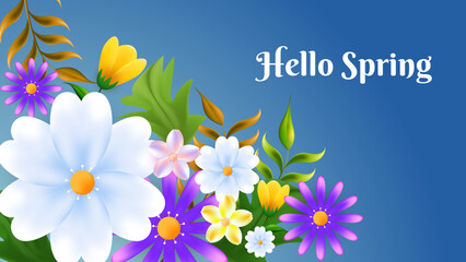 Gradient spring floral background vector design. Blue nature design vector