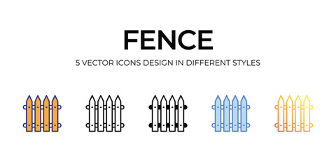 fence Icon Design in Five style with Editable Stroke. Line, Solid, Flat Line, Duo Tone Color, and Color Gradient Line. Suitable for Web Page, Mobile App, UI, UX and GUI design.
