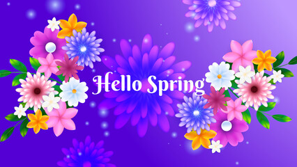 Spring landscape wallpaper design. Beautiful purple floral background template