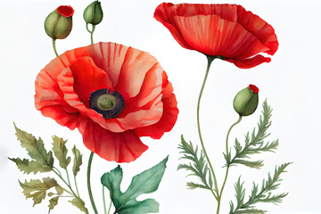 Seamless watercolor template with poppies. Generative Ai