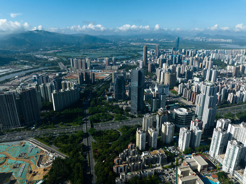 Shenzhen ,China - Circa 2022: Aerial view of landsccape in Shenzhen city, China © lzf
