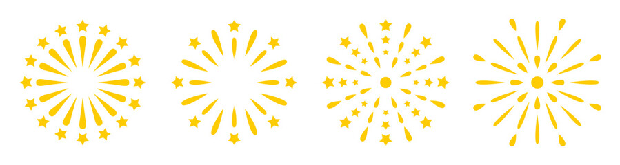 Fireworks vector set. Petard, stars, festival and event, celebrate and party, happy new year. Vector illustration