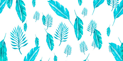 Creative Leaves. Lime Jungle Tropic. Emerald Brazilian Leaves. Vintage Leaf Banana. Backdrop Plants. Pale Palm Leaf Watercolor Pattern. Mint Botanical Wallpaper.