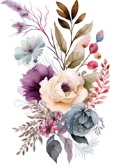 Beautiful Flowers Bouquet, Floral Arrangement, Wall Art Illustration, Generative AI
