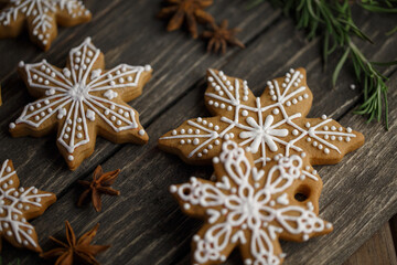 Fototapeta na wymiar Christmas food decoration - star shape cookies