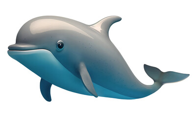 Cute 3D Dolphin cartoon, isolated background. Generative Ai