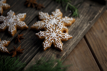 Fototapeta na wymiar Christmas food decoration - star shape cookies
