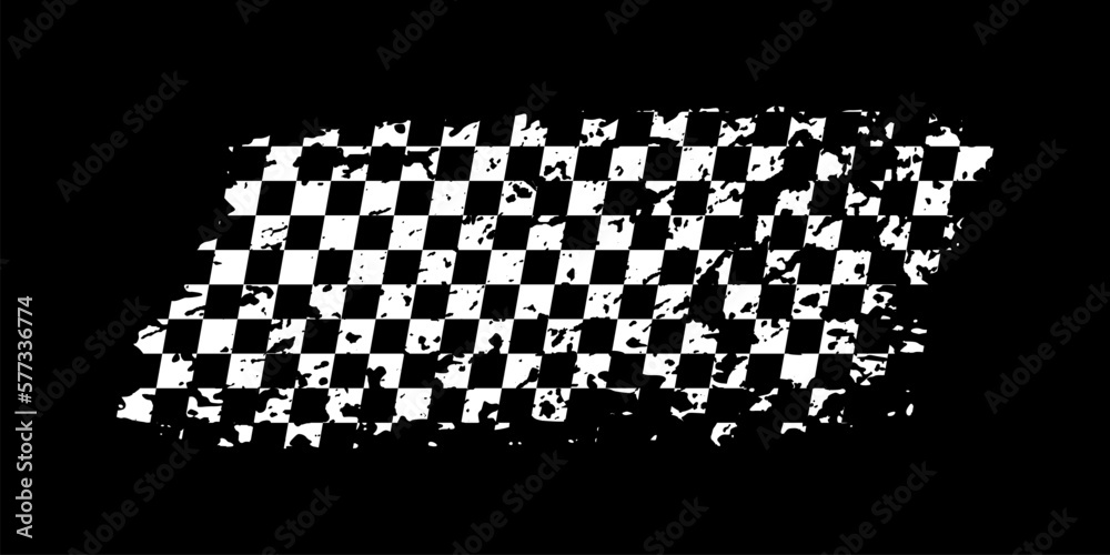 Aufkleber grunge waing car race flag with scratches vector illustration. white checkered pattern of start and 